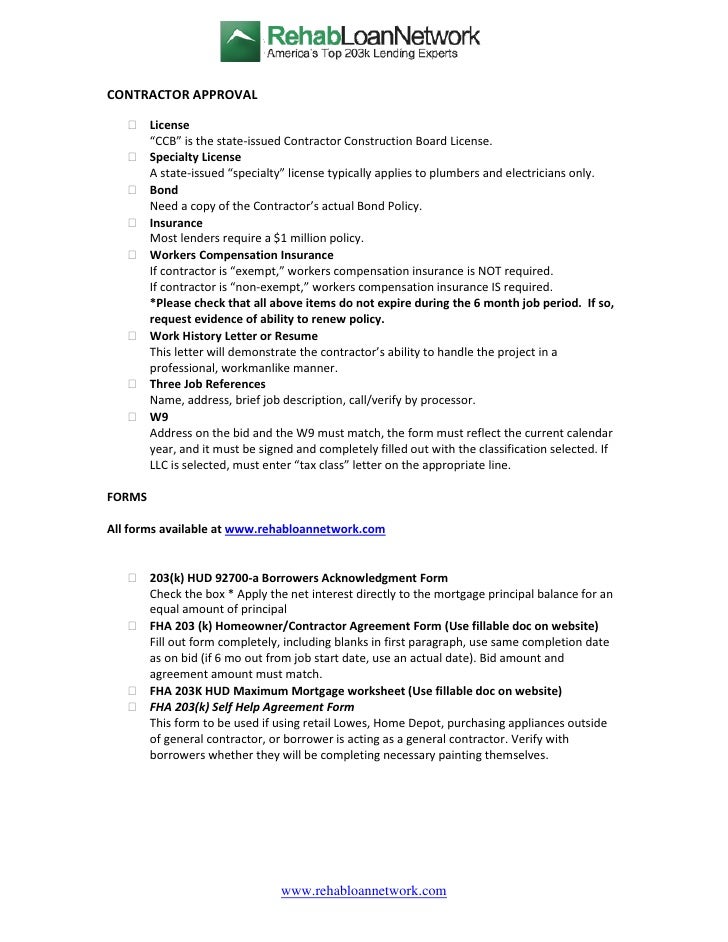 homeowner contractor agreement 203k